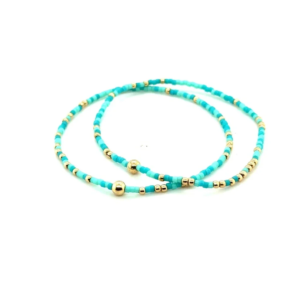 enewton Hope Unwritten Bracelet Set Turquoise Gold Filled Beaded Stretch 2pc